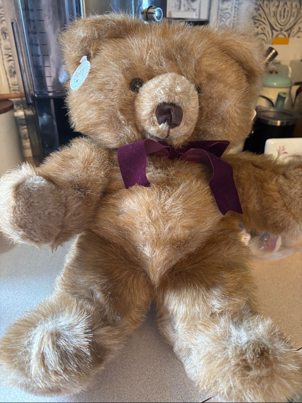 Russ Brown Plush Teddy Bear with Purple Bow